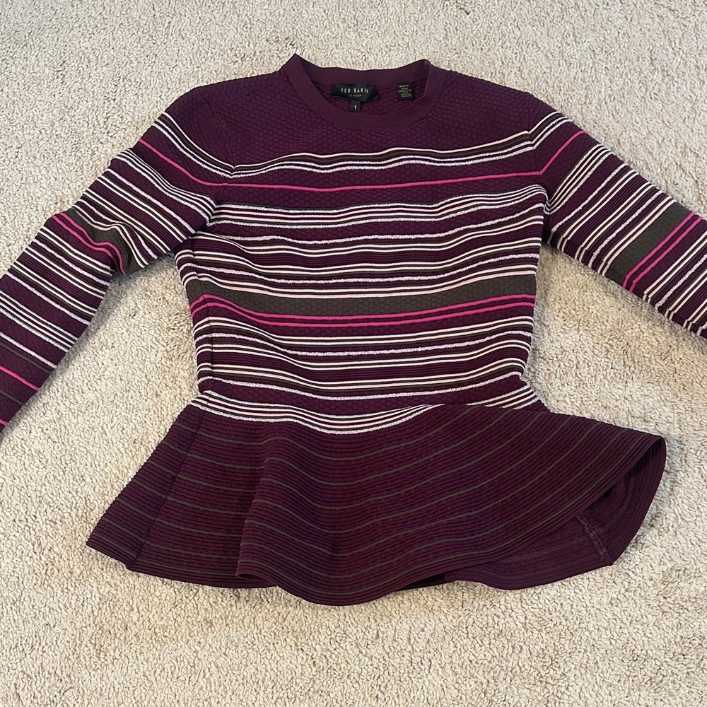 Ted Baker London Purple Striped Peplum Top